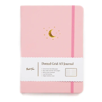 Yop & Tom – bullet journal, pistesivuinen muistikirja, kuu ja tähdet, vaaleanpunainen